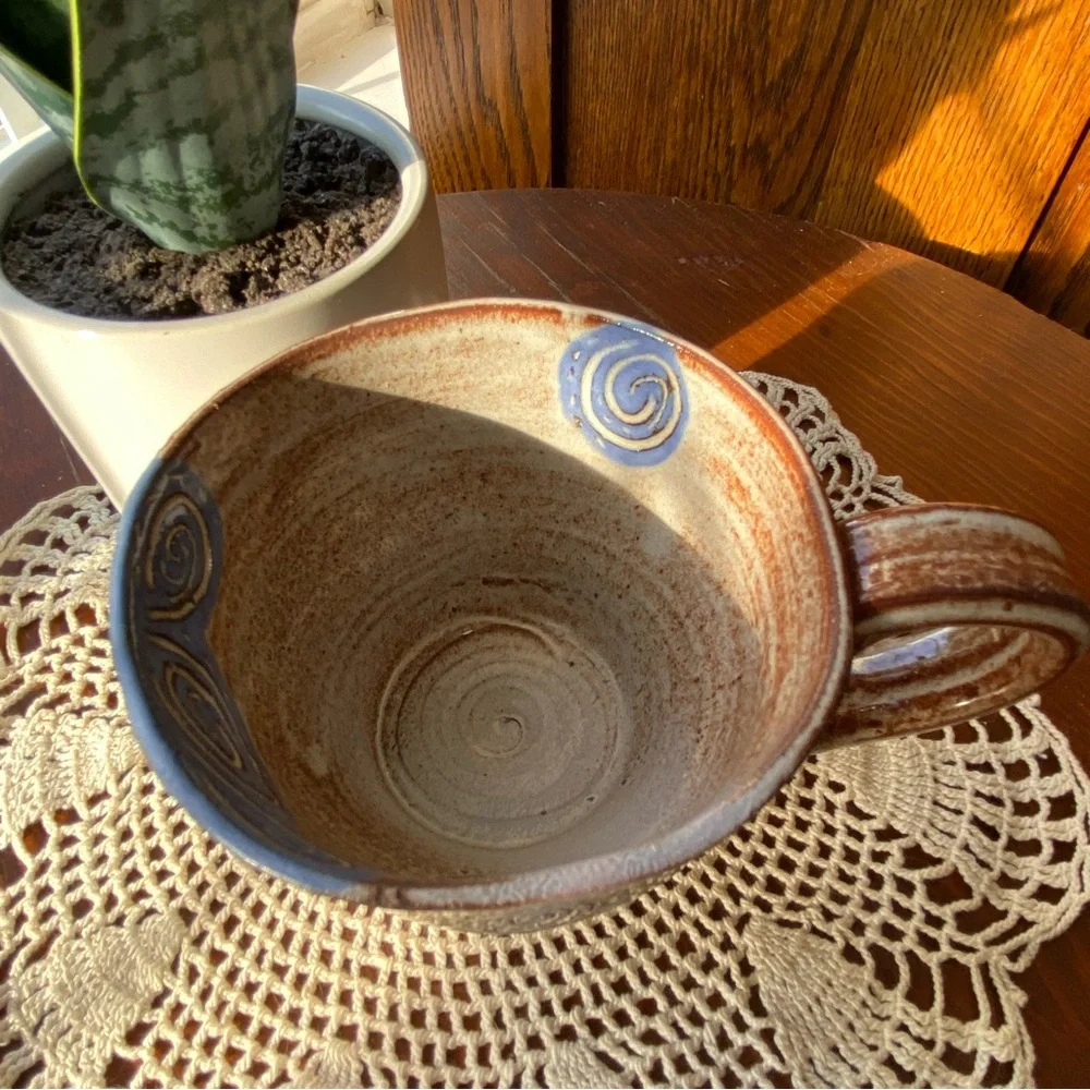 Stuido Pottery Handcrafted Brown and Blue Ceramic Teacup